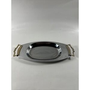 Vintage KROMEX Serving Tray Bread Platter Chrome Brass Handles